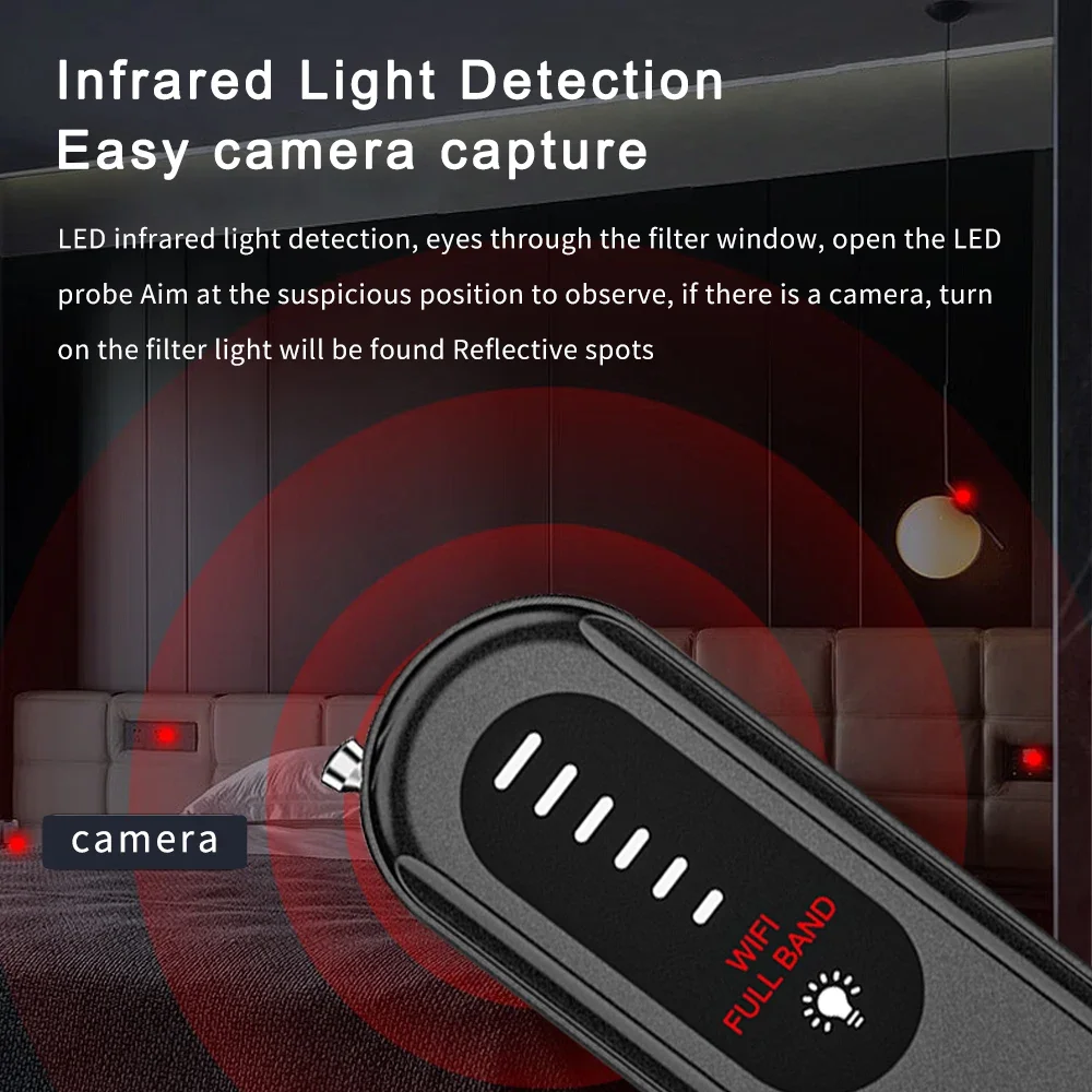 T01 Multi-function Camera Detector Infrared Light Detection 2.4G Signal GPS Detection Full Frequency Band 6 Levels of Intensity