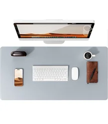Premium Leather Desk Protector | Extra-Large Workspace Mat - 80x40 cm (Light Gray)