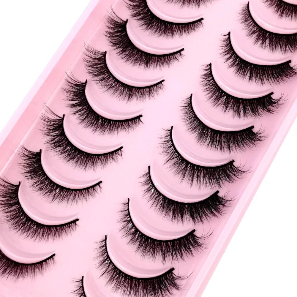 3D Faux Mink Hair False Eyelashes 10 Pairs Natural Messy Eyelash Crisscross Wispy Fluffy Lashes Extension Makeup Tools