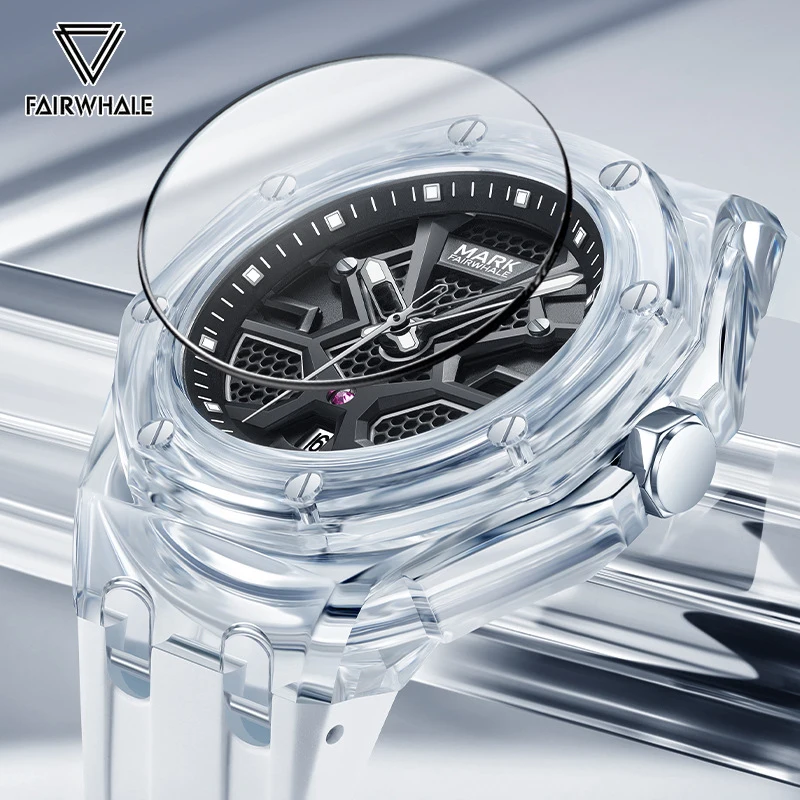 2023 New Luxury Watches Men Top Brand Mark Fairwhale Fashion Transparent Sase Sports Silicone Strap Waterproof Quartz Wristwatch
