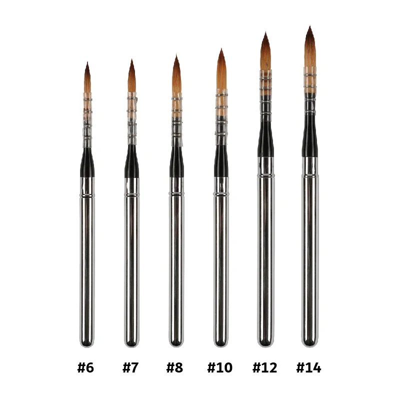 ArtSecret 6 pcs Quill Round Travel Paint Brush Set PU Pouch Watercolor Acrylic Gouache Paint Golden Nylon Hair Brass Cap 871 3