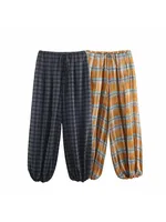 Women's 2025 Autumn Fashion Versatile Bloomers Plaid Printed Loose Pants Female High-Waist Drawstring Casual Trousers - Image 2