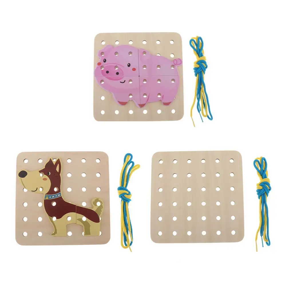 

Wooden Toddler Montessori String Threading Lacing Toy Educational