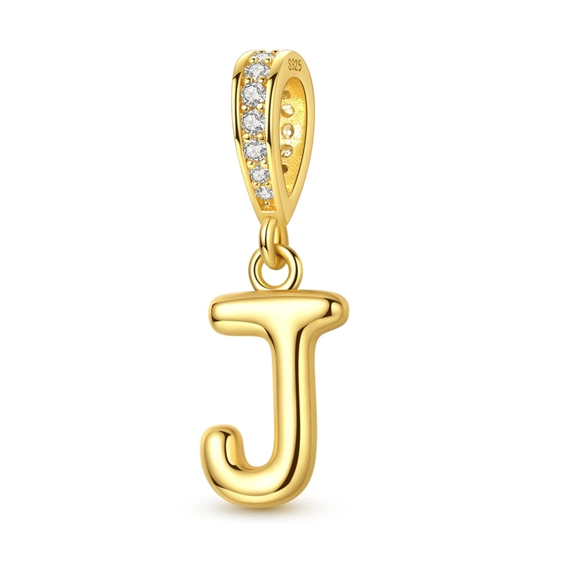Elegant 925 Sterling Silver Golden Letter Pendant Charm Bead for Women - Jewelry Gift DIY