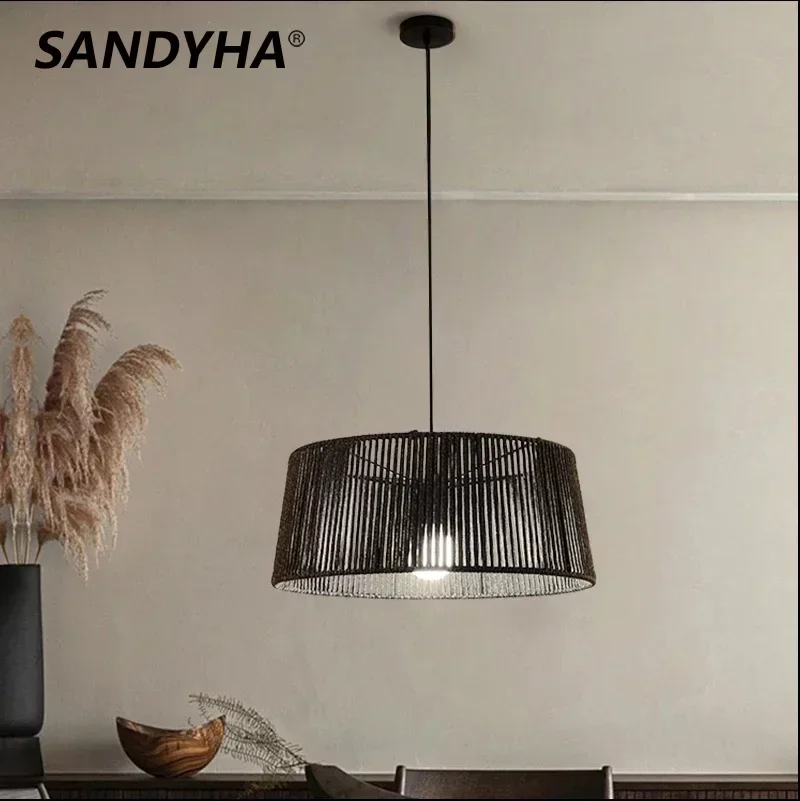 

Nordic Designer Metal Chandeliers Woven Rope Bedroom Home Decor LED Pendant Lamps for Dining Table Living Room Lighting Fixtures