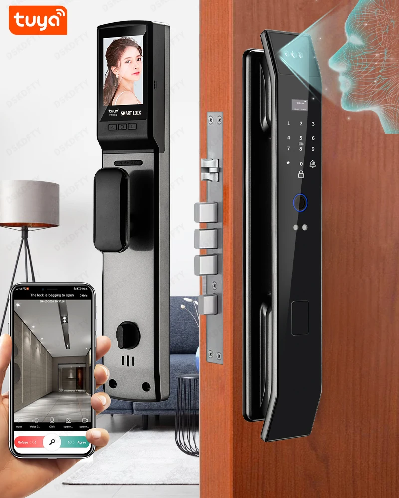 Tuya 3D Face Real-time Intercom Digital Electronic Door Lock Security Camera Intelligent Fingerprint smart lock for home