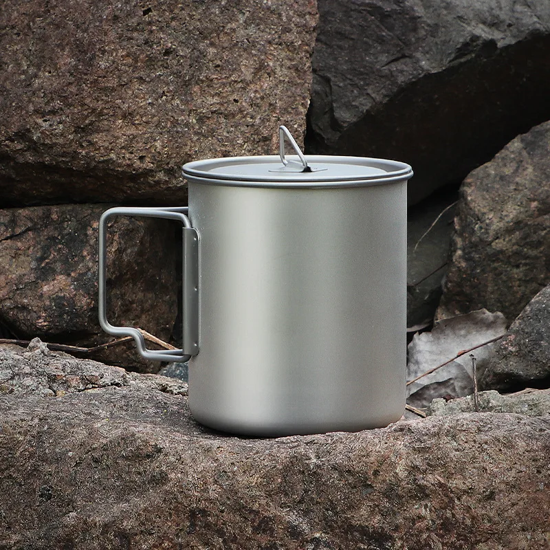 900ML Ultralight Titanium Cup Water Cup Mug With Lid Foldable Handle Outdoor Portable Camping Picnic Beaker Coffee Kitchen