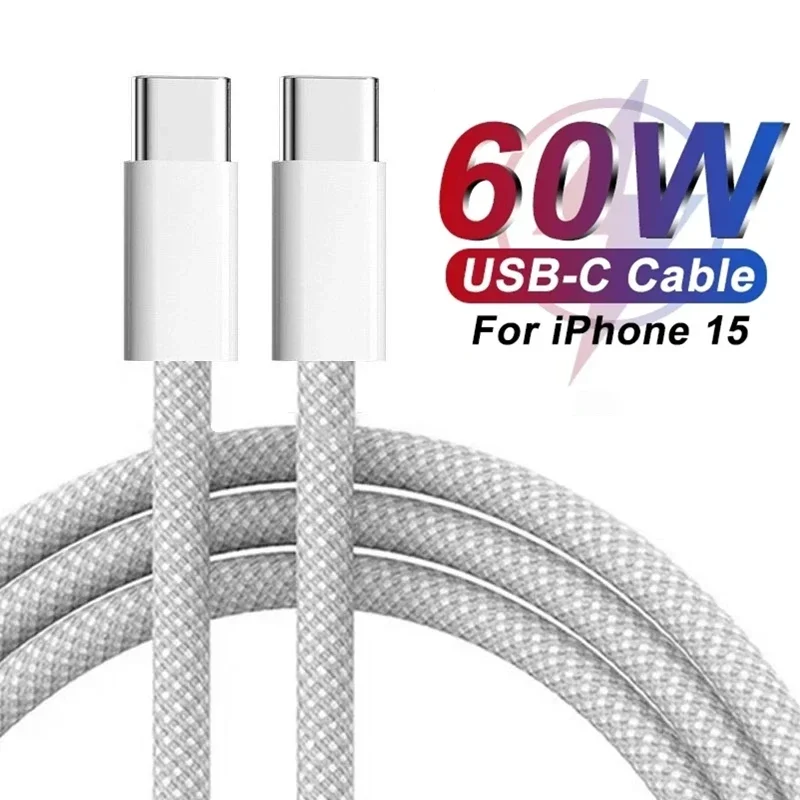 Cavo Originale Da 60W Usb-C A Usb-C Pd Per Iphone 15 Plus Pro Max Ipad Air 5 Macbook Cavo Di Ricarica Rapida Di Tipo C Per Samsung Huawei