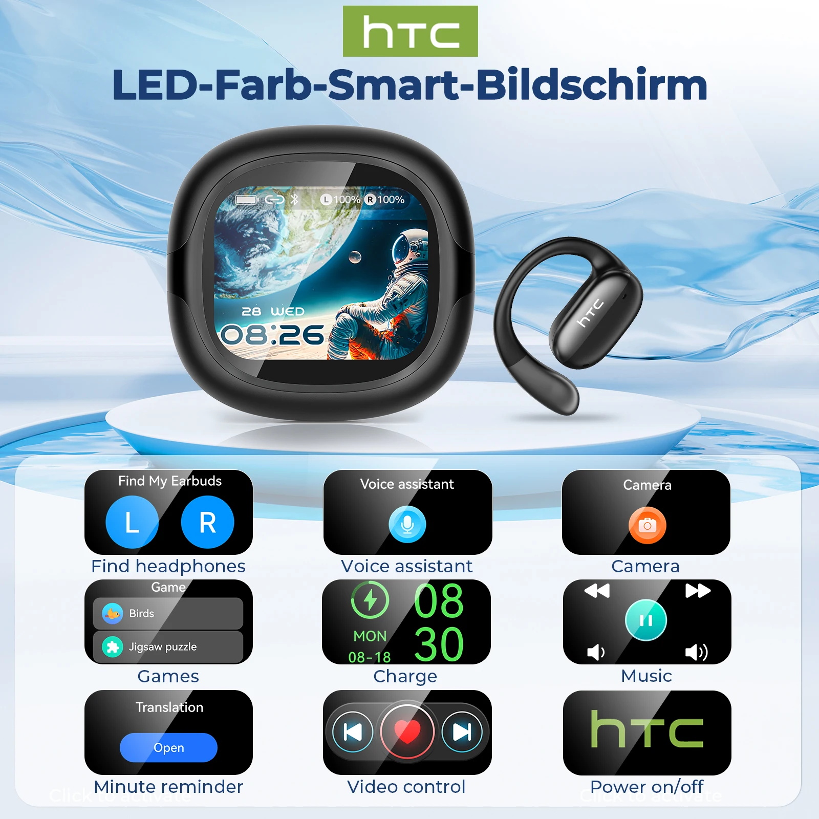 Wireless Bluetooth Earbuds with LED Touch Screen and AI Translation - HiFi Sound, HD Calls, Bone Conduction Technology