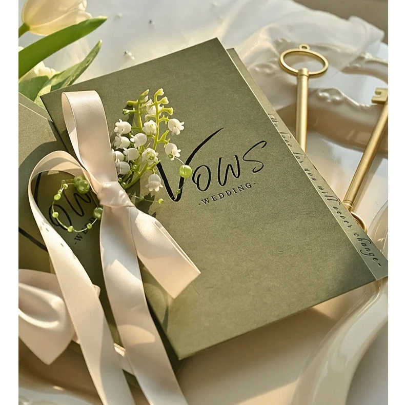 Romantic Wedding Vow Renewal Kit for Couples-2pcs Set with Bride Groom Confession Books Love-Themed Cards Matching Pens