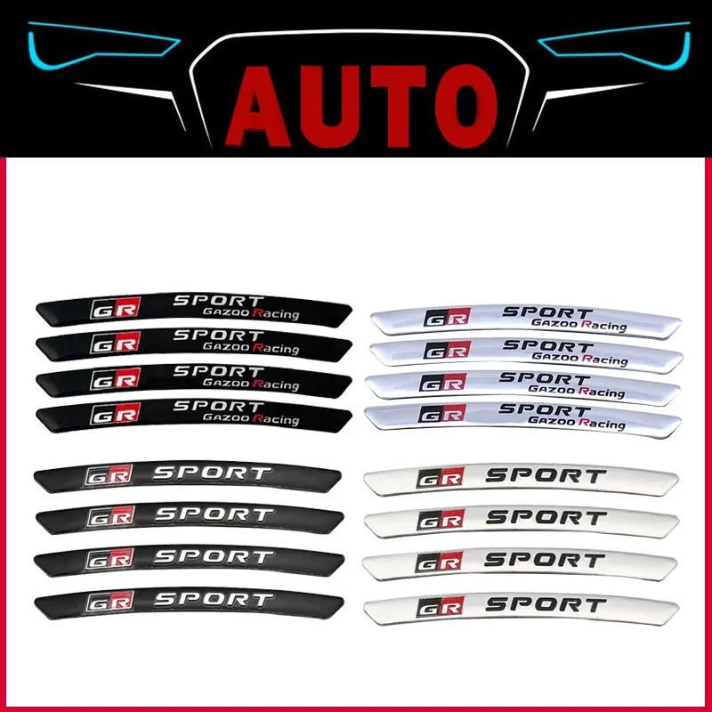 알루미늄 GR 스포츠 로고 자동차 휠 림 스티커 엠블럼 배지, Gazoo 레이싱 YARiS Corolla RAV4 C-HR Camry Supra Prado Hilux, 4x