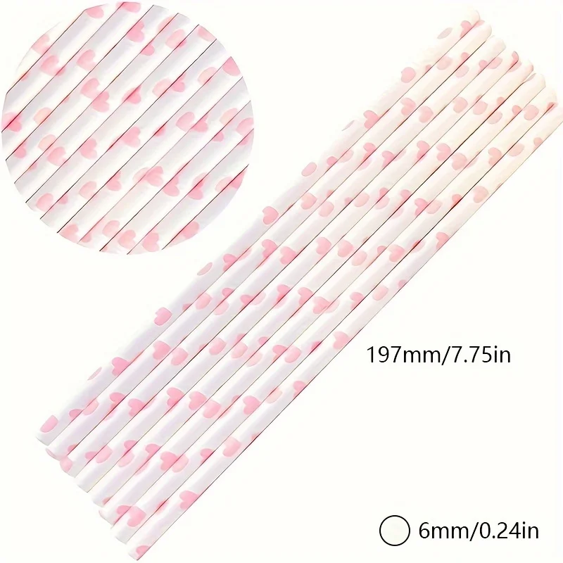 100-Pack EcoParty Heart Printed Paper Straws Multicolor Drinking Straws for Parties Weddings Anniversaries