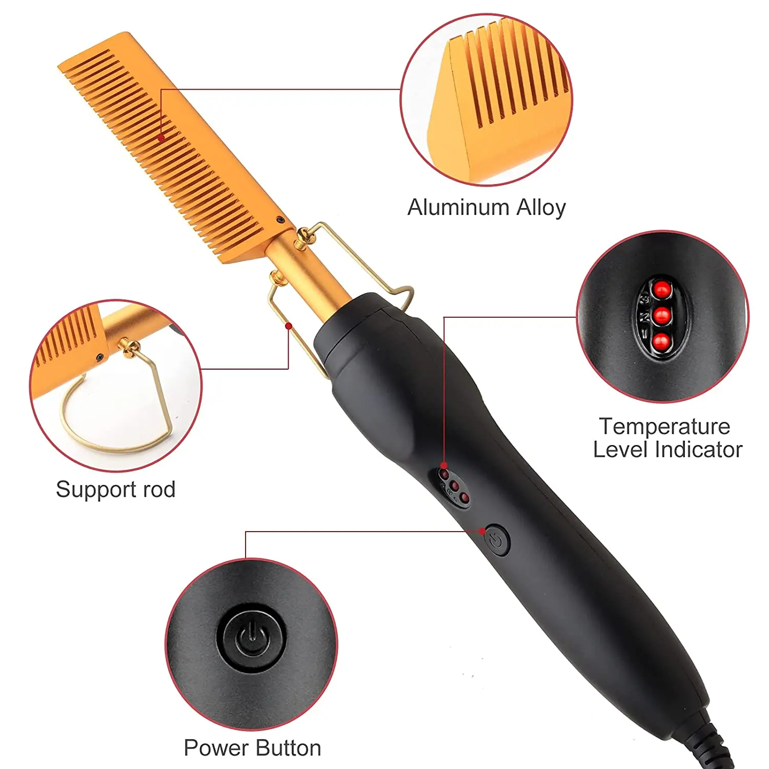 Electric Hot Comb Hair Straightener Flat Iron Heat Pressing Comb Portable Anti-Scald Wigs Beard Hair Straightening Press Comb 2