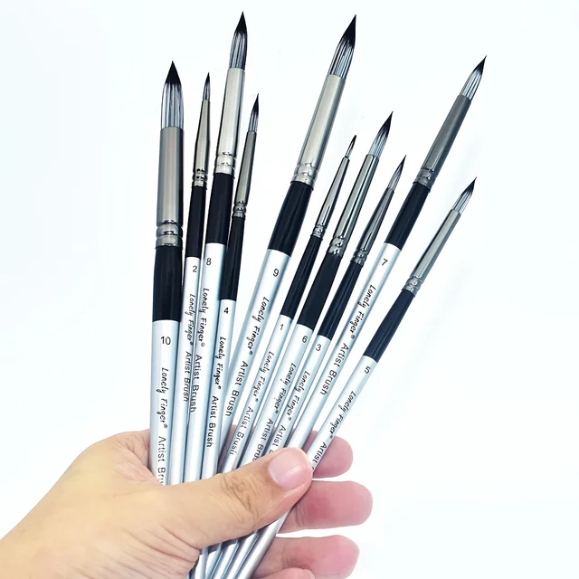 Set di pennelli rotondi professionali da 10 pezzi con manici in legno - Setole in nylon resistenti per acrilico, acquerello, guazzo 1