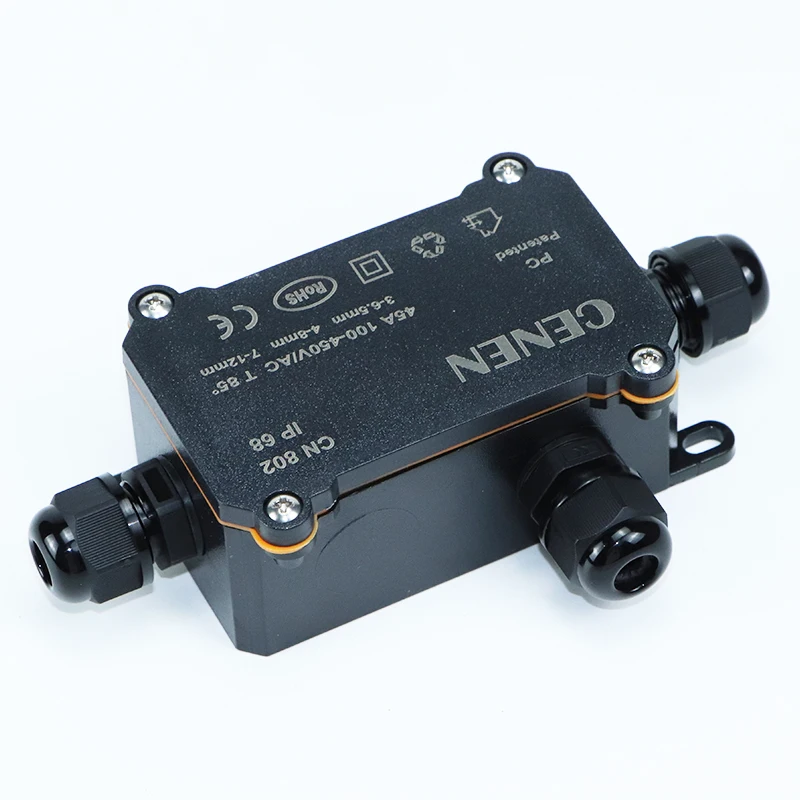 Electrical Junction Box Plastic Waterproof Black PC flame-retardant Electrical Instrument Outdoor Rainproof IP68/2/3/6holes