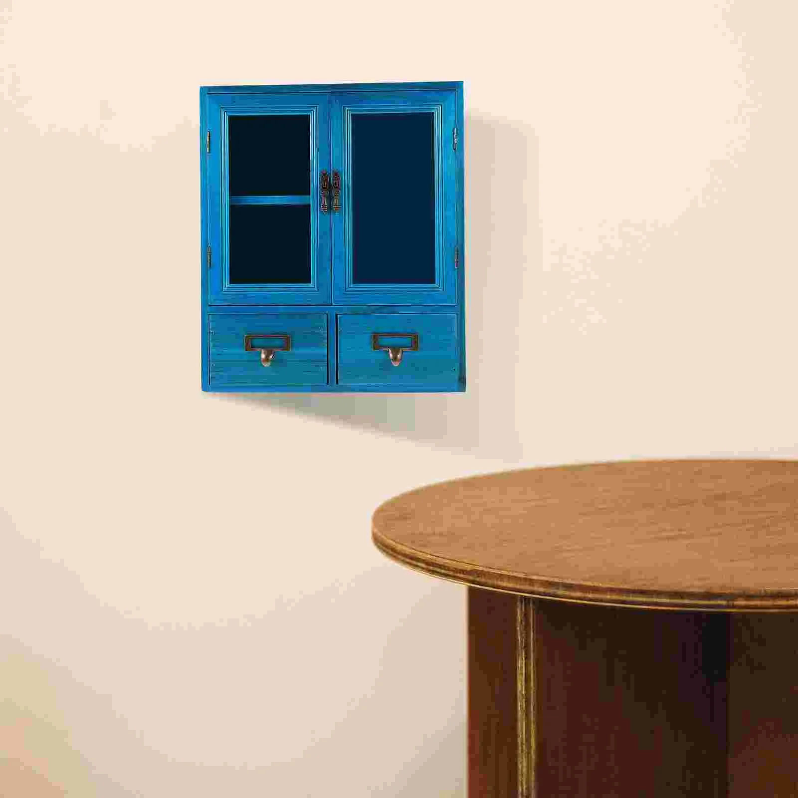 Blue Wooden Wall Cabinet Storage Display Furniture