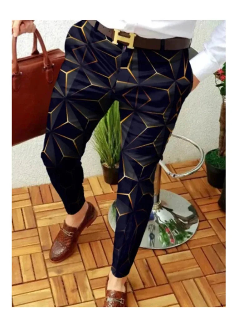 2022 NEW Men Business Casual  Trousers Retro Pattern Print Straight Long Pants Mens Spring Autumn Fashion Streetwear