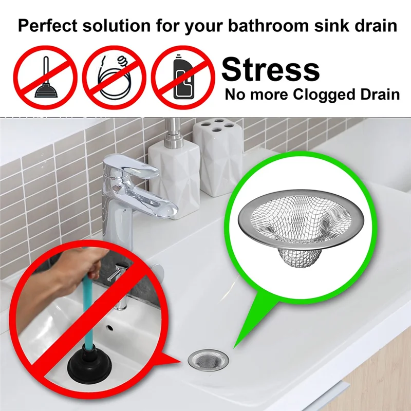 6 Pack-2.125Inch Top / 1Inch Basket-Mesh Sink Drain Strainer Hair Catcher for Bathroom Sink, Utility, Slop, Laundry