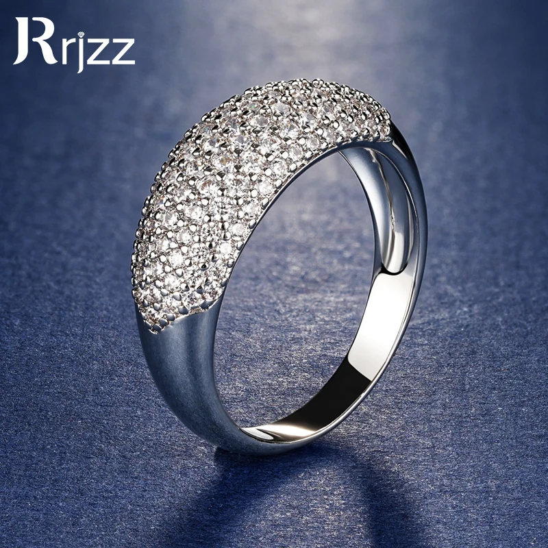 Rrjzz Rundschliff CZ Simulierter Diamant Pave Ring 14K vergoldet Vintage Eternity Ring für Damen Herren Party Alltag Schmuck Geschenke