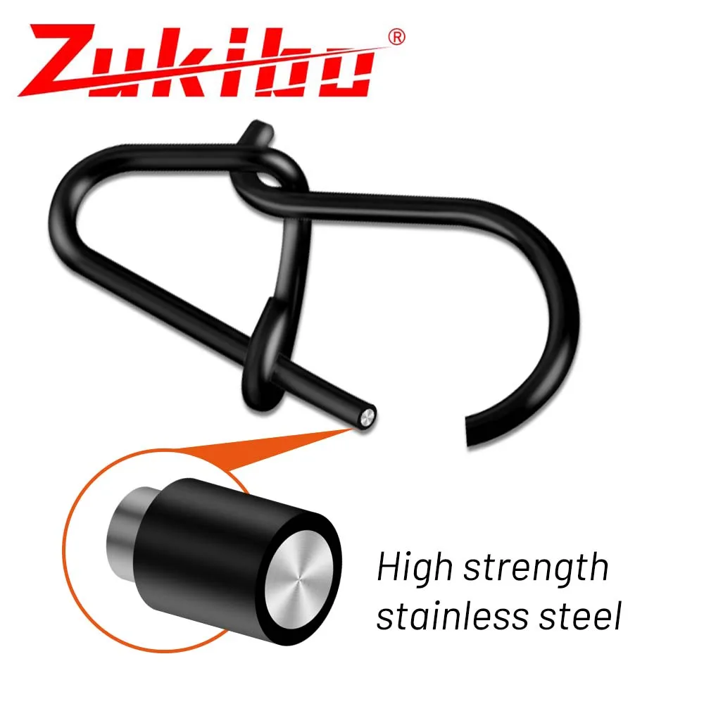 ZUKIBO 50/100pcs Bait Connector Black Swivel Stainless Steel Hook Connector Clip Fishing Accessories Against Seawater