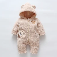 Lamb hair cartoon bear embroidered baby jumpsuit winter new girl baby long sleeved crawling suit thickened girl 1