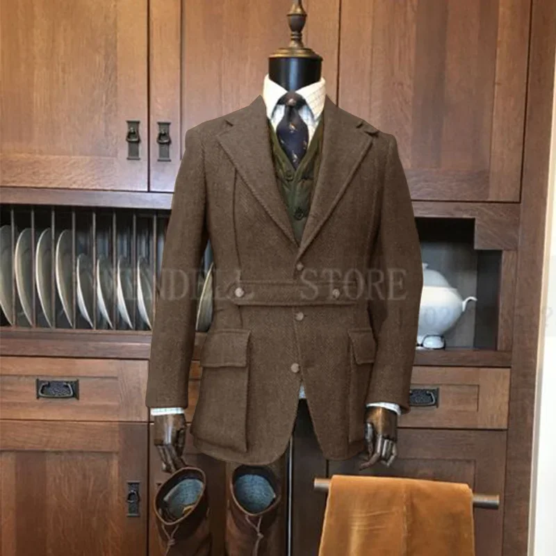Men Suits Jackets Herringbone Men's Jacket Vintage Steampunk Outerwear Slim Fit Tailored
