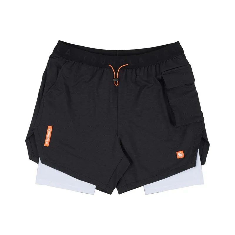 New Muscle Fitness Brother Sports Shorts Men's Summer Running Equipment Training Mesh Double Layer Stretch Shorts
