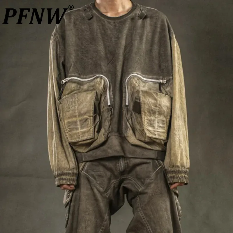 

PFNW Spring Autumn Men's Techwear Overlapping Safari Style Sweart Fashion Three-dimensional Large Pocket Baggy Pullovers 12A9434