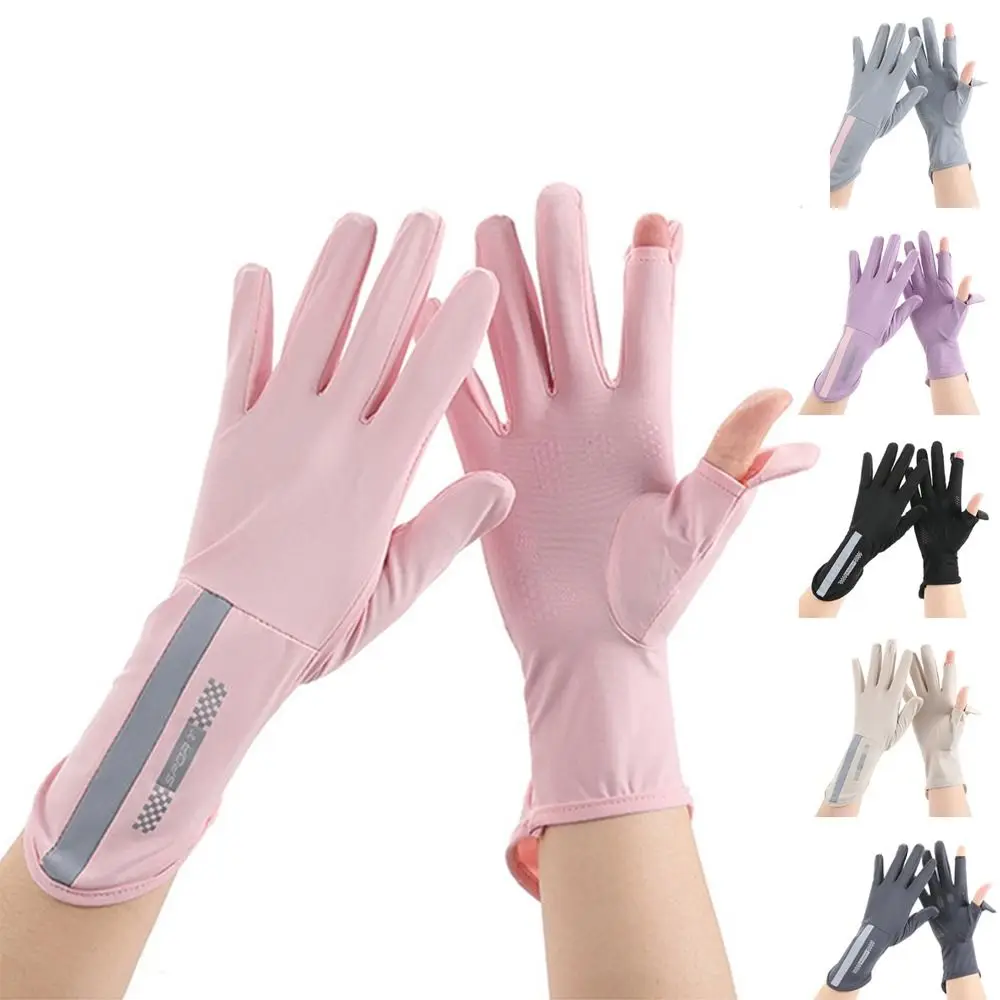 

Mid-long Sunscreen Gloves Fashion Ice Silk Thin Cycling Driving Gloves Slip Resistant Elastic Sun Protection Gloves Women Girls