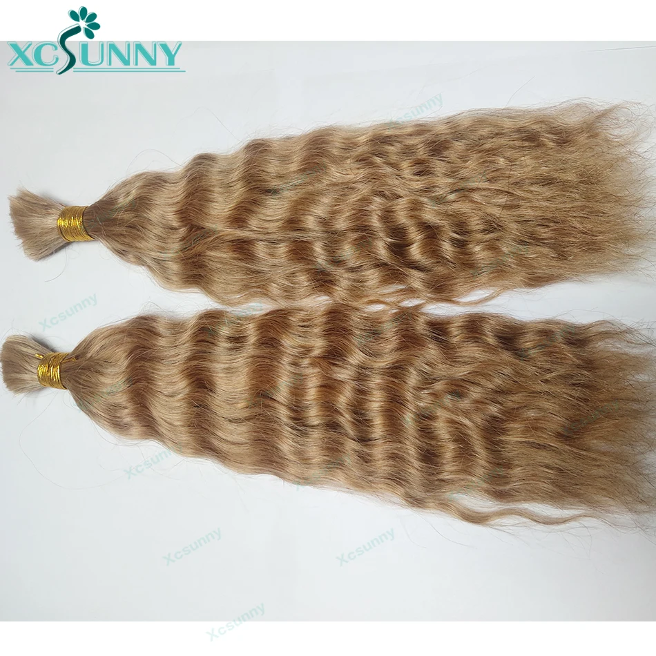 Bulk Human Hair For Braiding Blonde Color 27 and 30 Wet And Wavy Curly Human Braiding Hair Bundles No Weft Extensions 2
