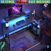 48 Inch L Shaped Gaming Desk with LED Lights Power Outlets Monitor Stand Reversible Shelves Adjustable Height Durable Carbon 1