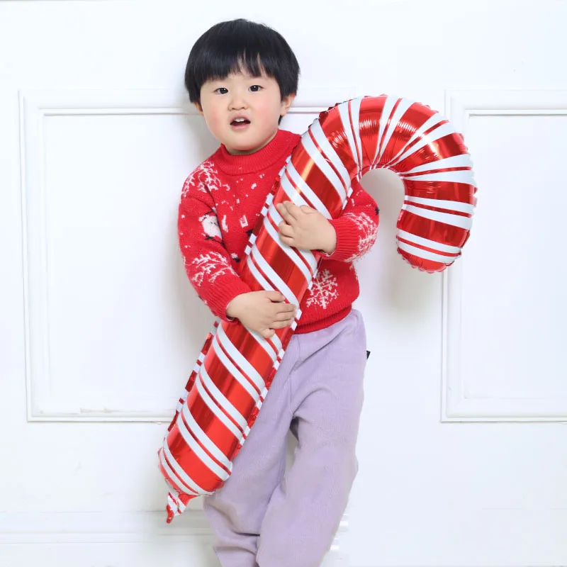 

Christmas Hotel Shopping Mall KTV Decoration Supplies Santa Claus Striped Crutch Shape Aluminum Film Balloon Spot Wholesale