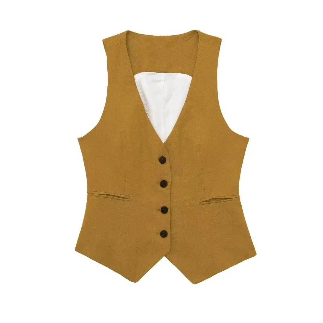 TRAF Fashion Women's Vest Linen Sleeveless Suit Vest Coat for Women Autumn Korean Female Black White Suit Vest Top 3