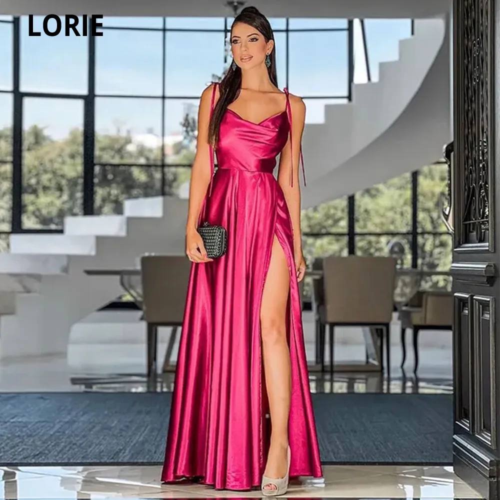 

LORIE Satin Leg Slit Evening Dresses Off the Shoulder Pleat Adjustable Floor Length Formal Prom Dress Dubai Women Abiti Da Sera