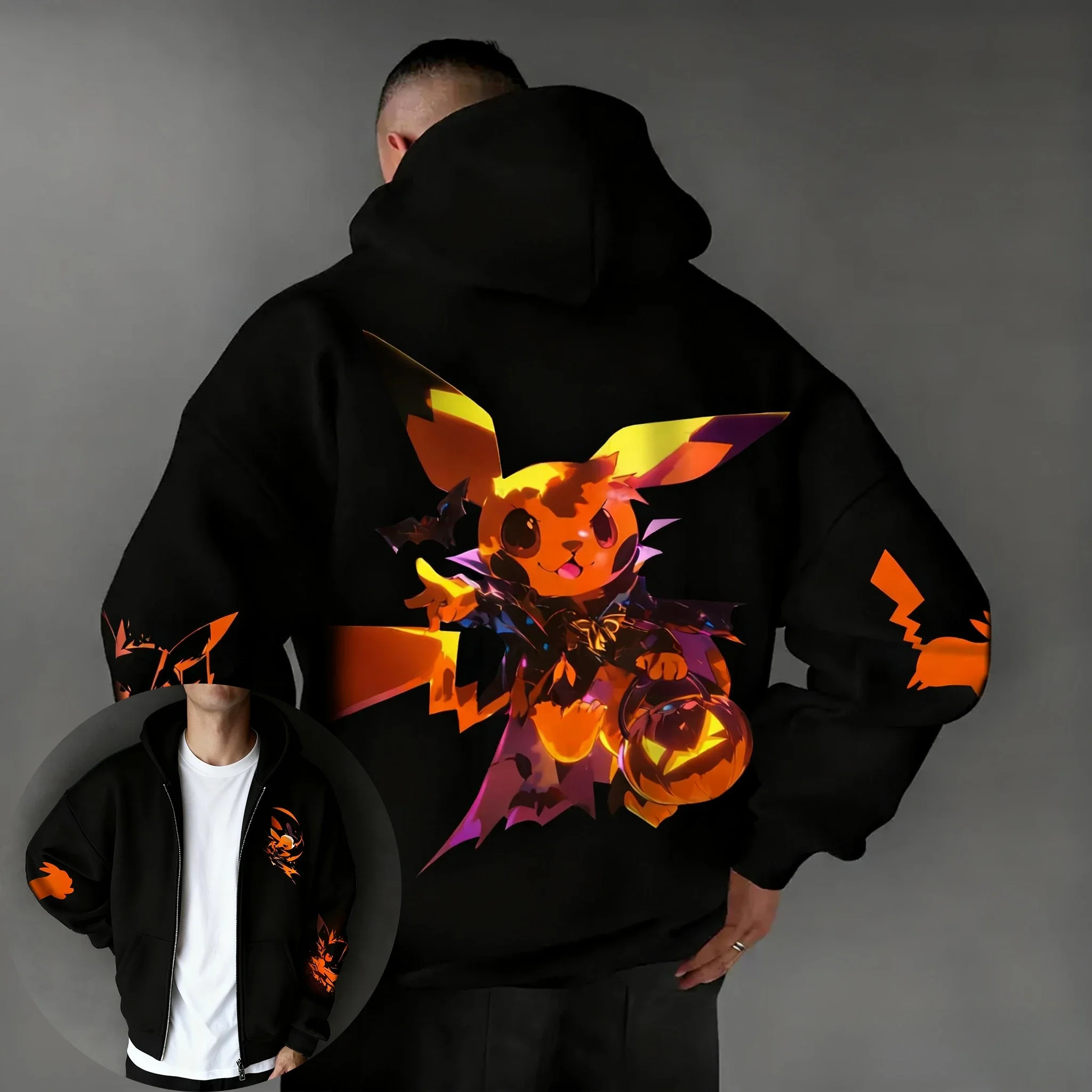 Pokémon Halloween Plus Size Zipper Hoodie 2025 Men's Autumn/Winter
