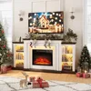 LED Electric Fireplace with Mantel, Fireplace TV Stand for 80 Inch TV, Modern Entertainment Center with Storage, Delicate 1