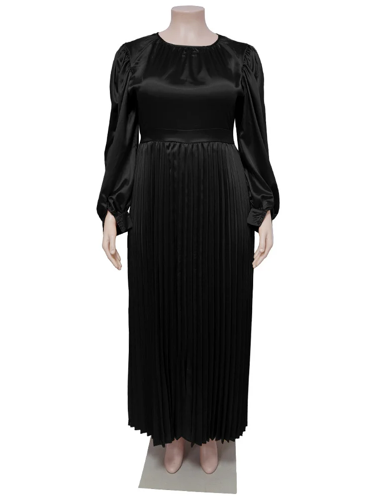 Wmstar Plus Size Dresses for Women New Fall Clothes Solid O Neck Pleated Elegant Party Sweet Maxi Dress Wholesale Dropshipping