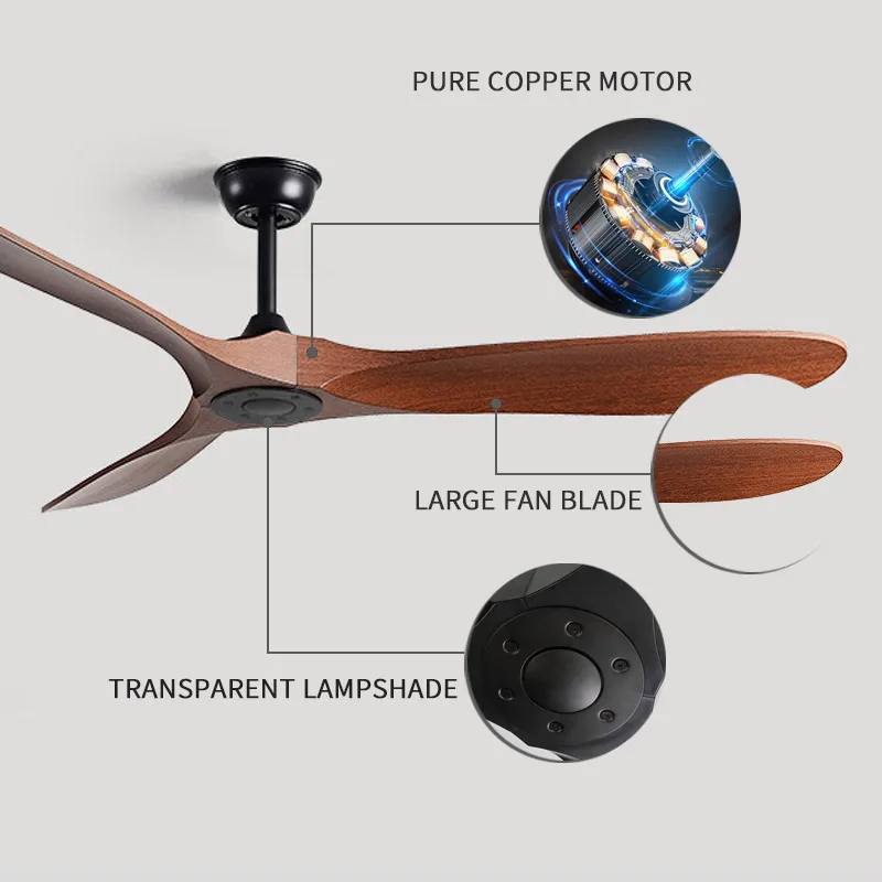 42/52 Inch Nordic LED Ceiling Light Restaurant Living Room Home Remote Control DC Silent Industrial Retro Electric Fan 3