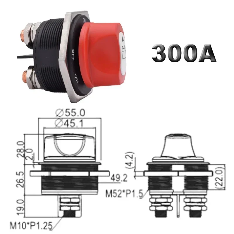 50A 100A 200A 300A 자동차 배터리 분리 차단 킬 스위치 12V 24V DC 로터리 전원 절연체 오토바이 트럭 보트 액세서리