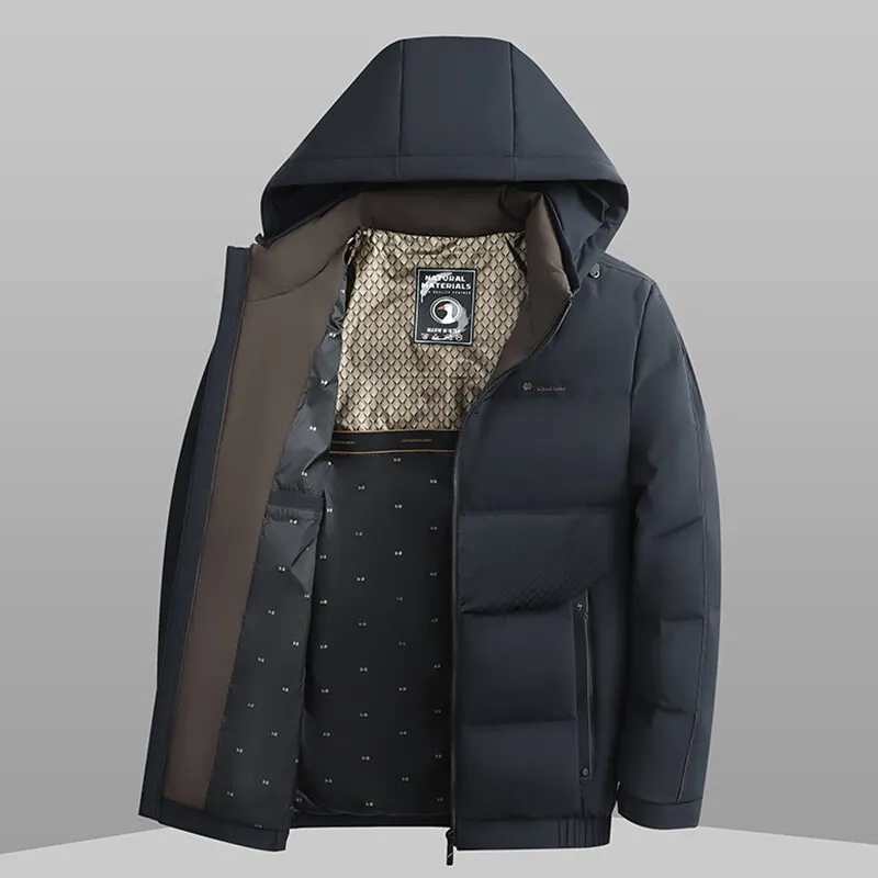 Men's Down Jacket 90% White Duck Down Mid-length Lightweight Padding Winter Cold Clothes Coat