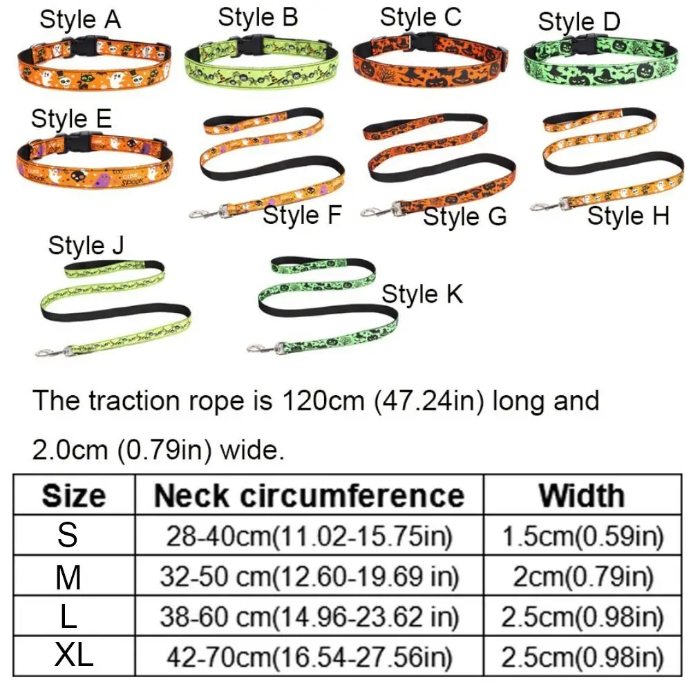 Pet Accessories Decorative Halloween Dog Collar Adjustable Quick Release Dogs Leash Nylon Dog Traction Rope for Dogs Cats