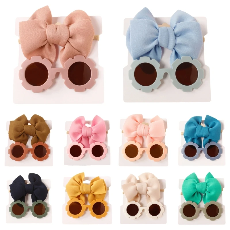 Children Supplies Seaside Beach- Accessories Bows Hair Band & Round Sunglasses