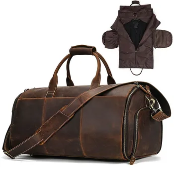 Luufan Crazy Horse Leather Man Folding Suit Bag Business Travel Bag With Shoe Pocket Cowhide Cover Luggage Duffel Bag For Suits 1