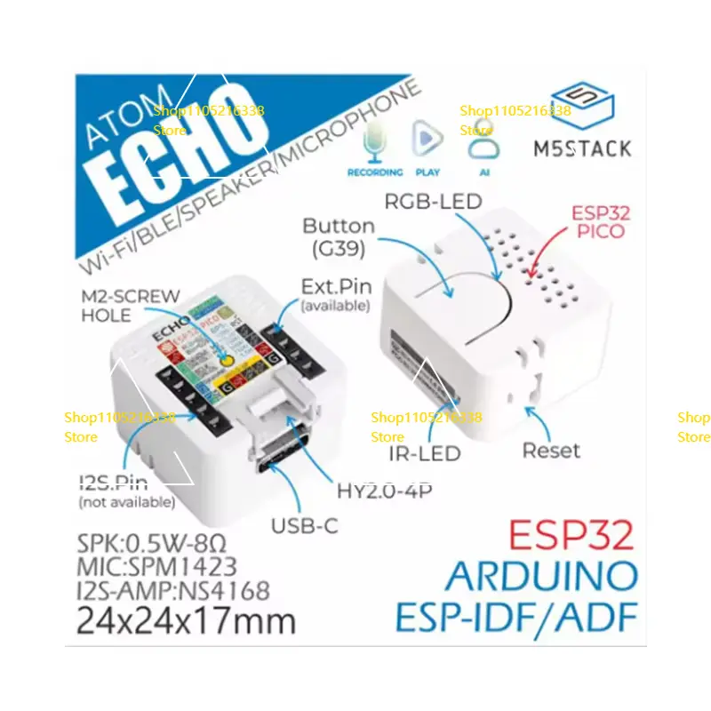 M5Stack ATOM ECHO Programmable smart speaker with built-in ESP32 Bluetooth WiFi Internet of Things ATOM ECHO image 1