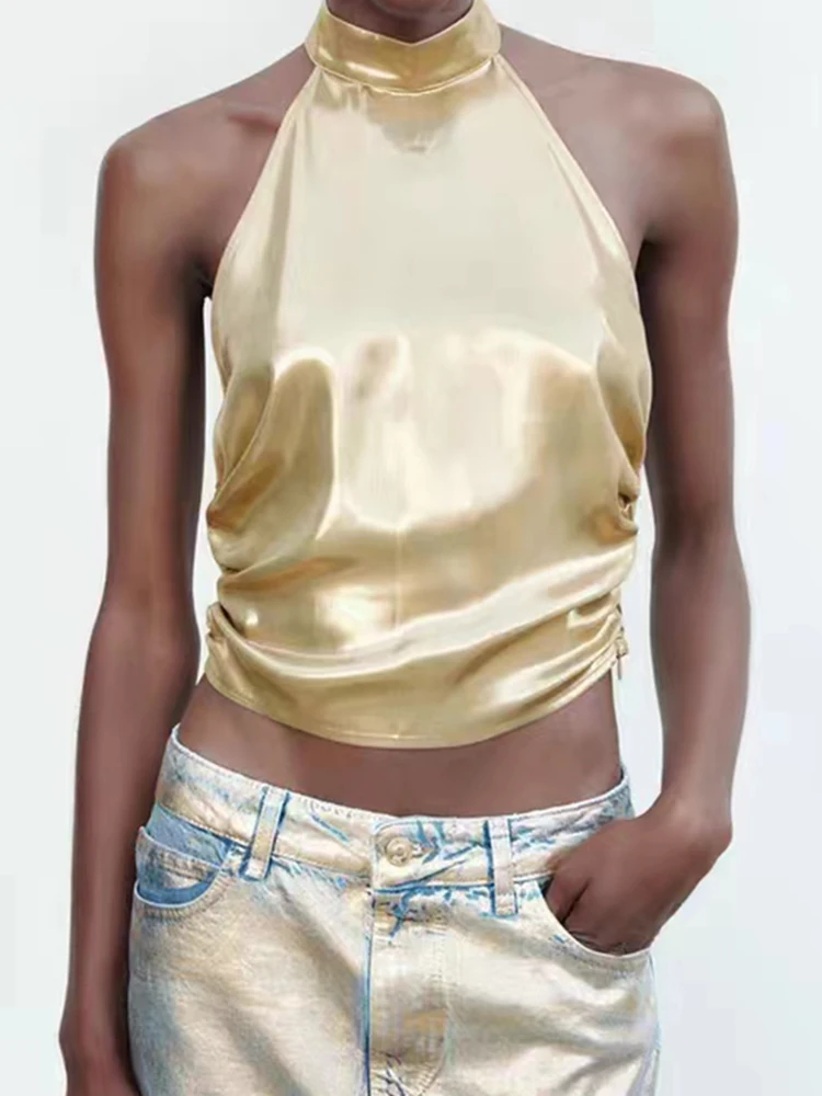 

Женский уличный Топ 2024, шикарный складной укороченный топ с открытой спиной, сексуальные летние облегающие майки без рукавов