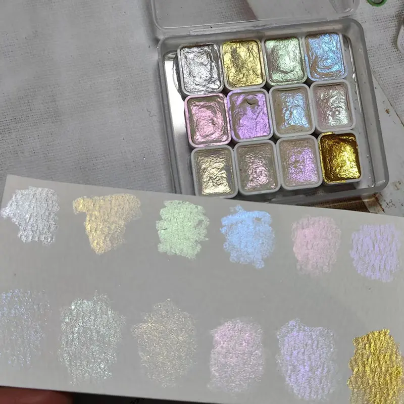 12 colors solid watercolor paints set watercolor painting set,watercolor paint,watercolor pigment Textured Pearlescent Pigment Metallic Glitter Acuarela Suit Portable Art Supplies
