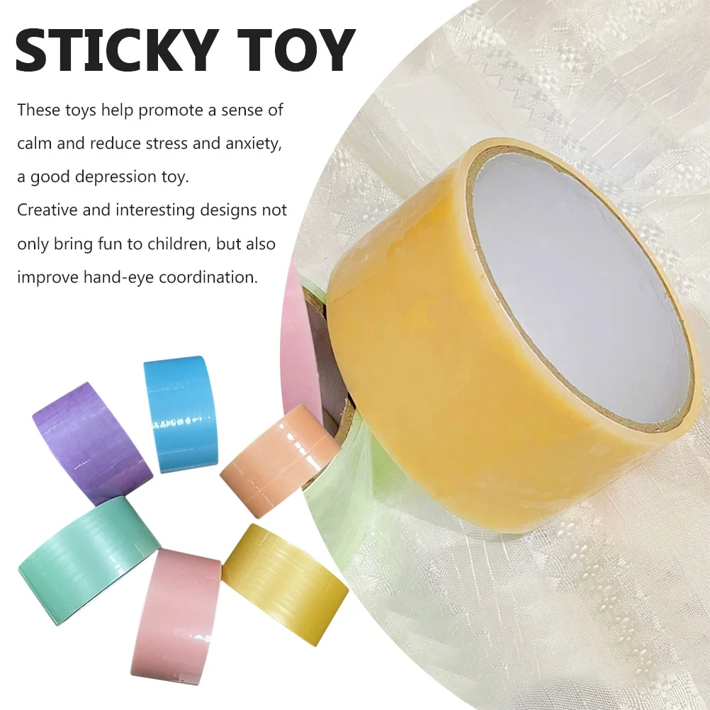 6 Rolls Sticky Ball Tape Adhesive Tapes Colored Kid Scrapbook DIY Sticky Ball Stress Relaxing Ball Tape Rolling Tape Gifts 테이프볼