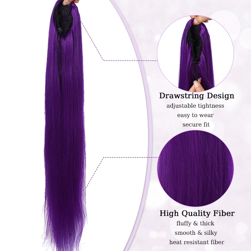 32inch Super Long Purple Hair Ponytails Extensions Wig Drawstring Style Straight Hair Ponytail for Women Christmas Party Use