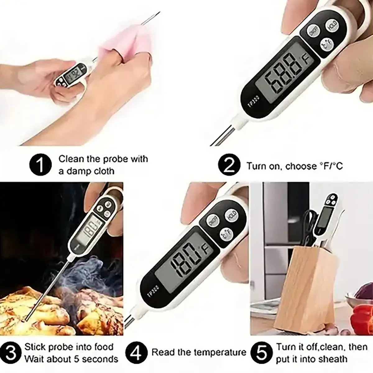 1pc-Stainless Steel Probe Type Household Food Thermometer Pen Type Milk Temperature Cooking Food Thermometer(No battery.)