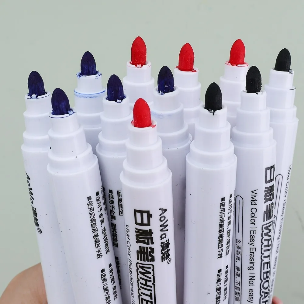 New 50-5pcs Erasable Whiteboard Marker Pen Teaching Chalk Tool Blackboard Marker for Office School Art Stationery Black/Red/Blue - 5